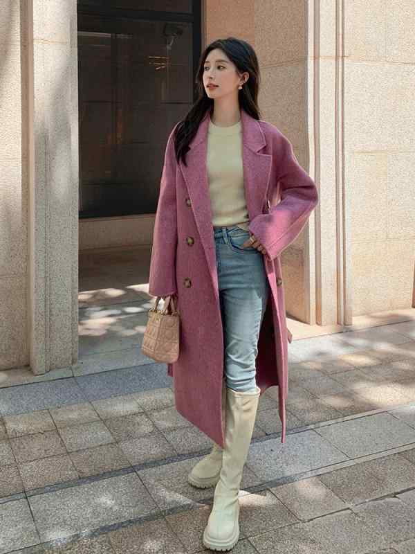 コート レディース 秋冬 二面羊毛 キャメルウール 厚手 シルエット シンプル スタイリッシュ 暖か 日常使い モダンスタイル
