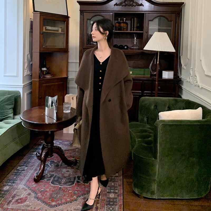 コート レディース 秋冬 厚手 ロング丈 ラムウール ダブルフェイス フランネル ウール ジャケット 暖か 普段使い ファッション スタイリッシュ 羊毛混 コートアウター