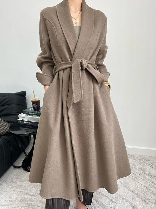 コート レディース 秋冬 ロング丈 ダブルフェイス ウール 高級感 スリムフィット 痩せ見え オーストラリア産 韓国 暖か アウター 普段使い|バランスケア 店
