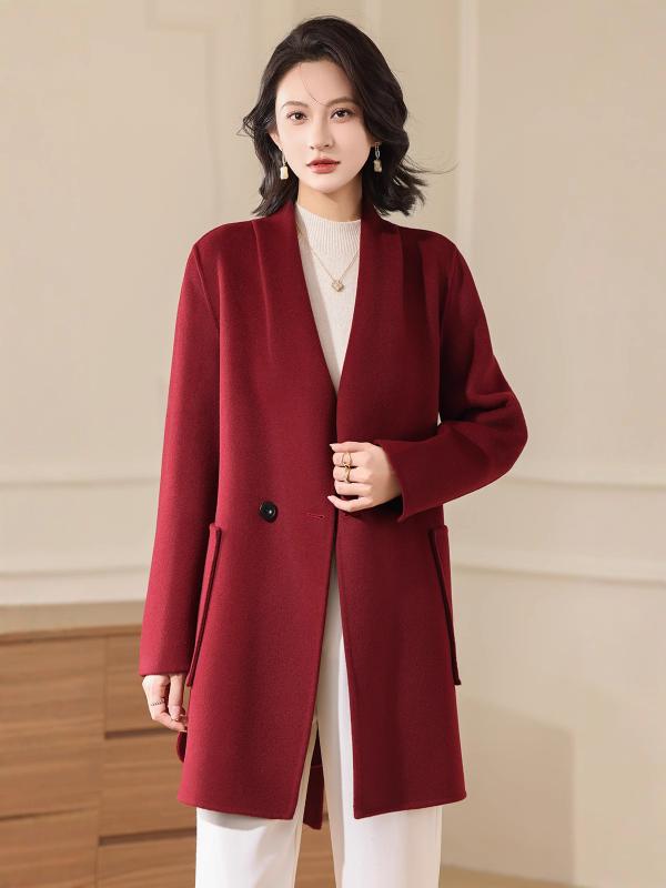 レディース 秋冬 ショート丈 ウールコート ポインテッドカラー ダブルフェイス カシミヤ 高級感 暖か アウター スタイリッシュ ファッション