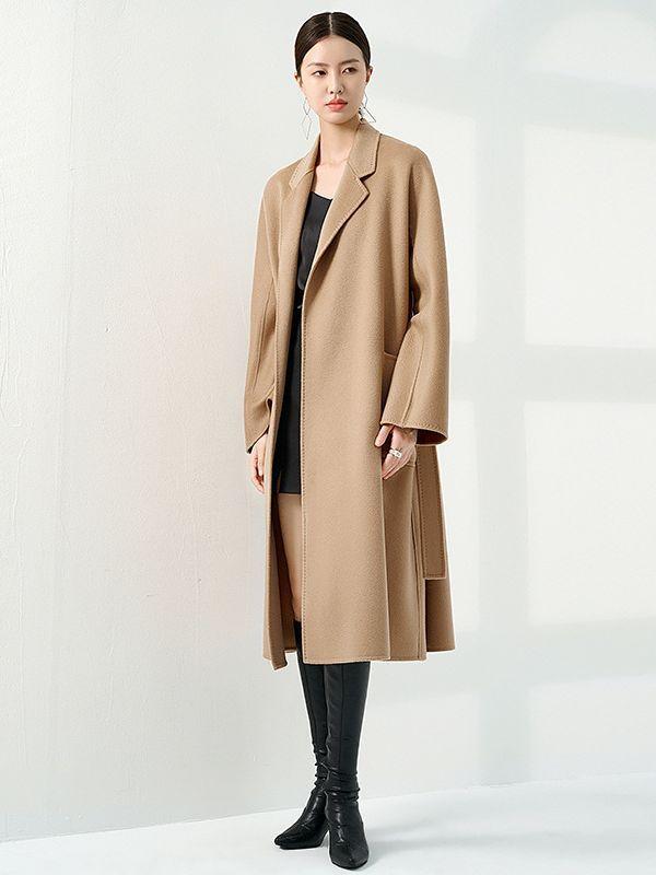 コート レディース ロング丈 カシミヤ 両面ウール 水波紋柄 秋冬 普段使い 高級感 暖かみ 軽量 スタイリッシュ シルエット