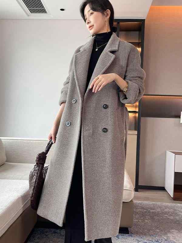 秋冬 レディース アルパカウール 中長丈 コート 厚手 毛織 アウター 暖か 防寒 ウール混 フェルト素材 スタイリッシュ ロング丈 女性用 オーバーコート｜バランスケア　店 52,316円