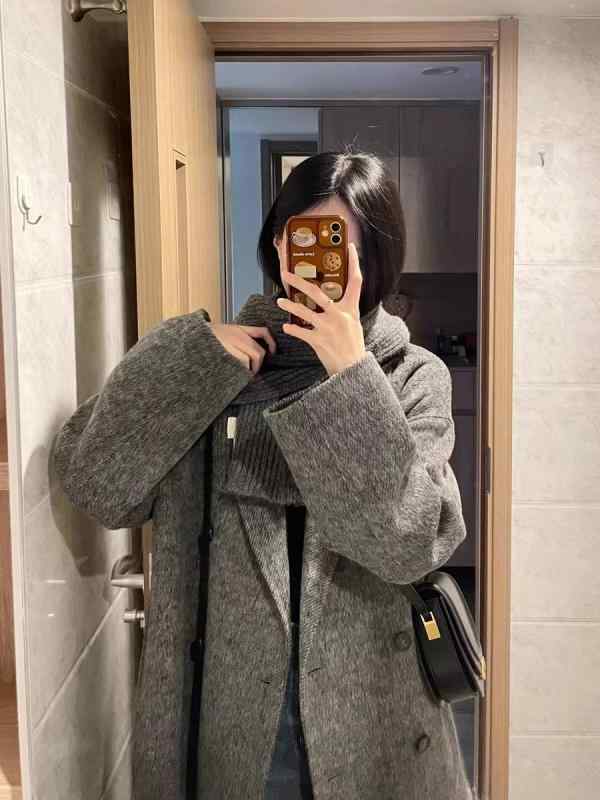 厚地の外套 レディース 秋冬 中長丈 羊毛 絨毛 通い用 濃灰色薄墨色 優しいこと 飛び切り感 真っただ中丈 アウター トップス 合わせ分かりやすい 商行為表現スタイル 日常使い走り 軽さ 伸ばすこと 吸湿速乾