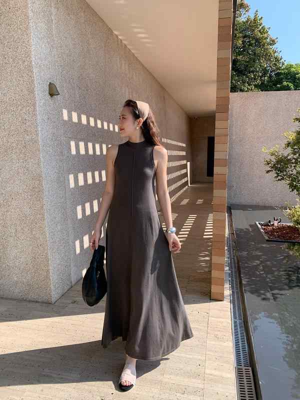 レディース ニット ワンピース ハーフハイネック ロング丈 春 バックレス 膝下丈 伸縮性 柔らかい 素材 女性用 トップス ドレスx2