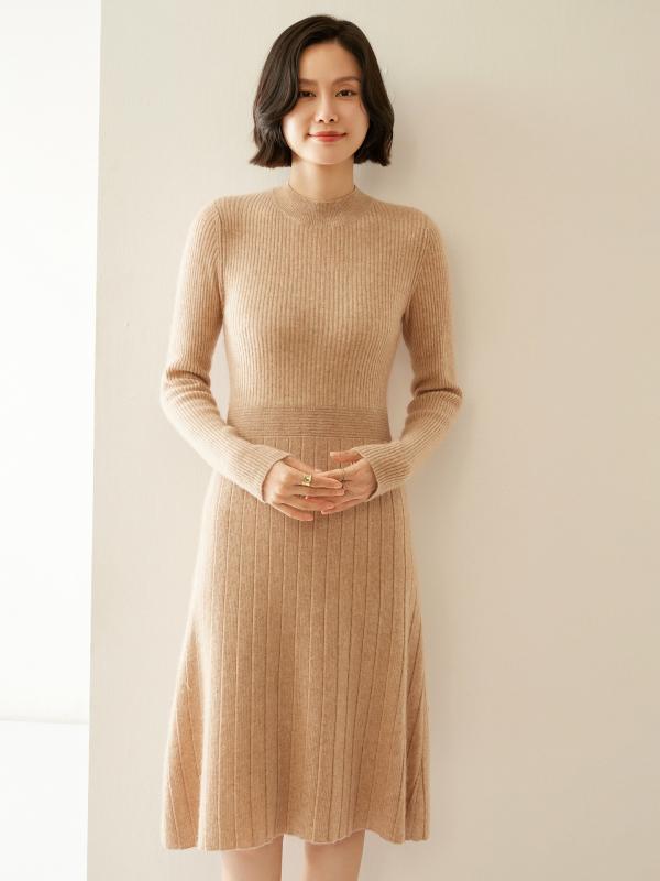 ニットワンピース レディース 厚手 カシミヤ ウエストシェイプ 中長丈 秋冬 裏地付き 暖か スタイリッシュ 羊毛混 暖房機能