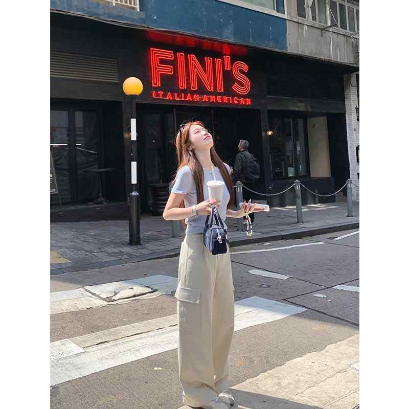 レディース ワイドレッグ カーゴパンツ ゆったり 春夏 カジュアル ズボン フィット アウトドア スタイル ストレート レッグ リラックス 普段使い ボトムス