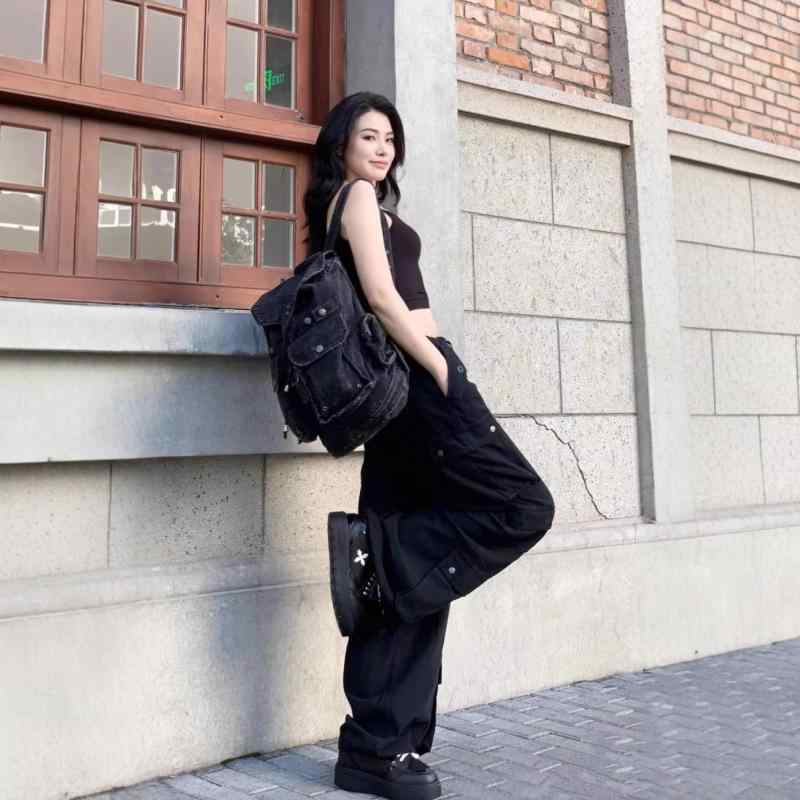 メンズ レトロ カーゴパンツ ブラック カジュアル ワークパンツ 普段使い ミリタリースタイル 秋 ストレートシルエット 軽量 伸縮性