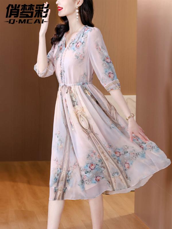 プリーツ ロング マキシ丈 きれいめ Aライン フレア 大人 シフォンドレス　ワンピース　レディース 高級 ビッグ の 小さい シフォン ドレス 女性 2025 夏の ウエスト プリント マザー スカート
