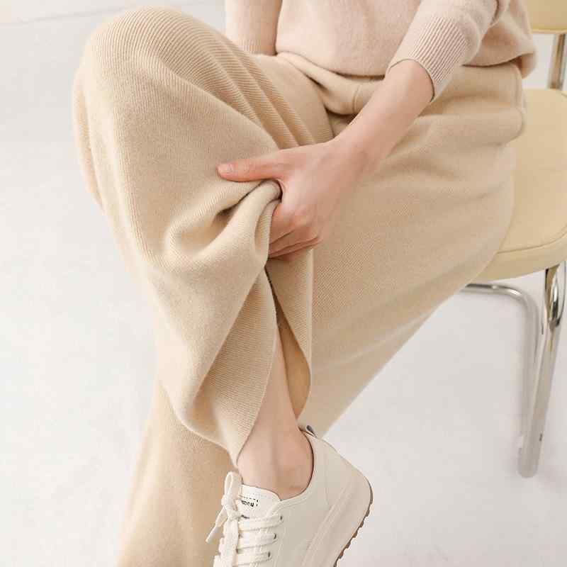 レディース ワイドパンツ 厚手ウール 伸縮ウエスト 無地 ストレートシルエット 暖か素材 カジュアル 普段使い 柔軟性 ベーシックスタイル