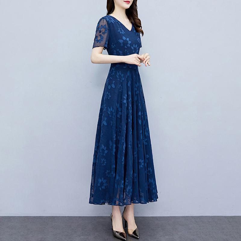 きれいめ 体型カバー 上品 かわいい シフォンドレス　ワンピース　レディース シフォン ドレス レディース 2024 夏 ウエスト スタイル Vネック マザーズ 半袖 ミモレ 丈 スカート｜バランスケア　店