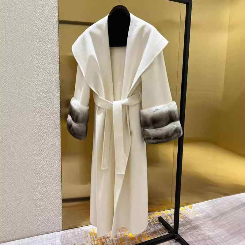 厚地の外套 レディース 秋冬 ロング丈 羊毛  か細い相応う 表現スタイル引き上げる 毛革袖 交ぜ合わせる毛革 優しいこと 飛び切り感 今めかしい アウター 普段使い走り 通い用