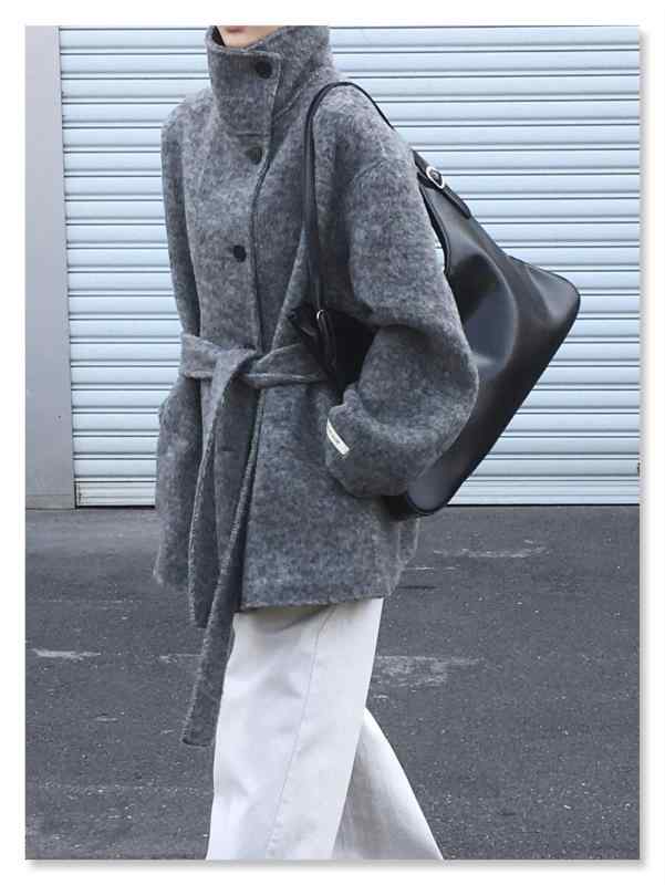 レディース コート ショート丈 ウール グレー 高級感 小柄対応 韓国スタイル 秋冬 アウター 暖かみ スタイリッシュ