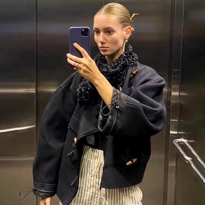 コート レディース 秋冬 ファーリーカラー ホーン釦 ウールツイード 厚手 ジャケットスタイル 暖か アウター スタイリッシュ フレンチテイスト