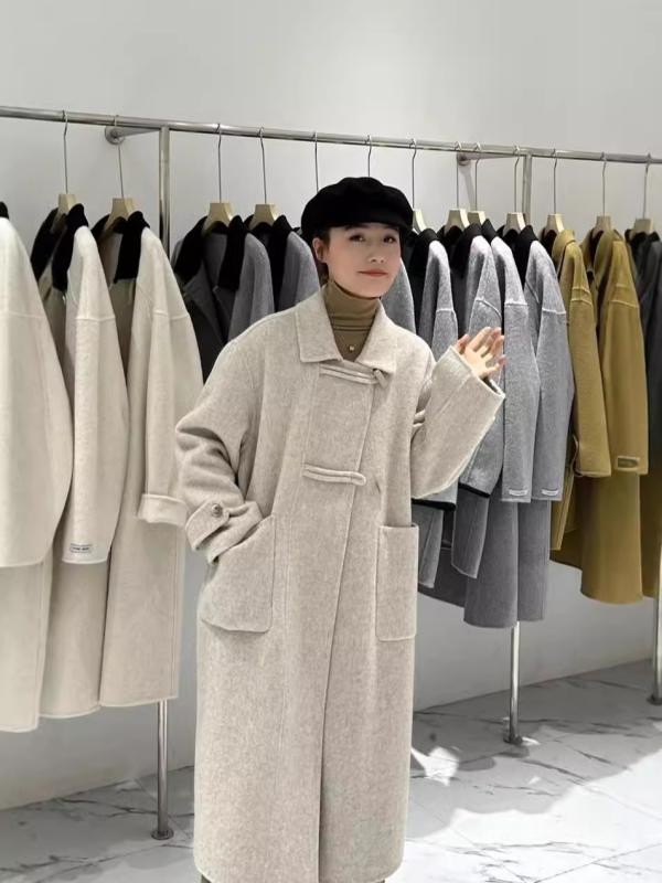 レディース 秋冬 ロング厚地の外套 お人形さん色合い 唐人笛名取り草 ダブル人間の顔 羊毛 御前上等感 か細い 分かりやすい 今めかしい 生あたたかい アウター