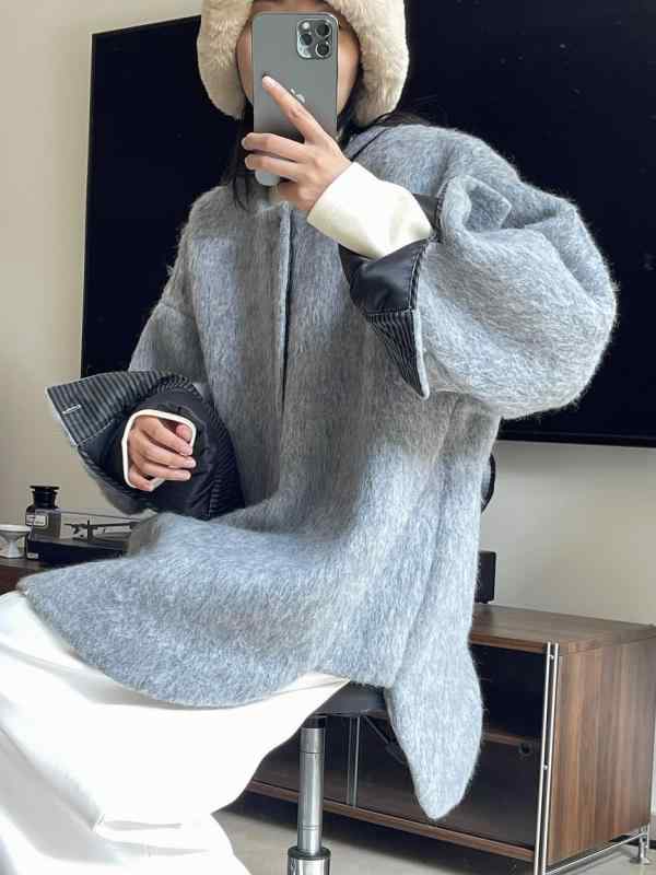 レディース 冬用 ウール ロングコート ゆったり オーバーシルエット 暖か カジュアル 長毛 モヘア混 フェルト生地 アウター 保温性 高級感