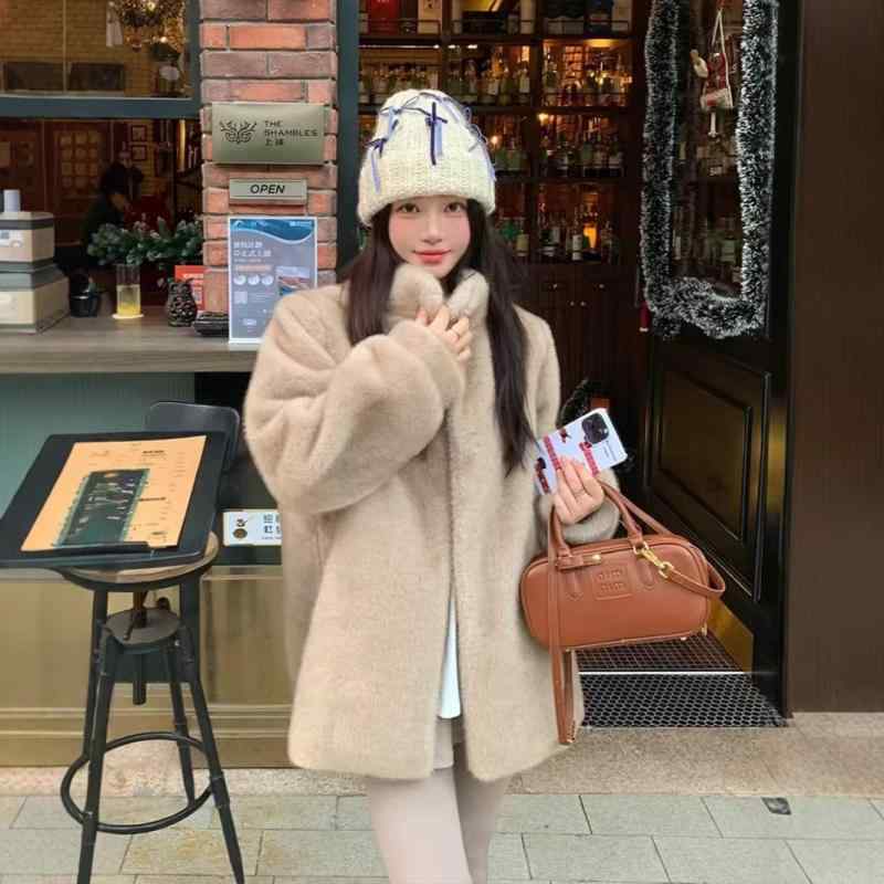 厚地の外套 レディース フェイクファー 中長丈 ゆったり 朦々たる 防寒 冬用 モコモコ アウター 人工獣の皮 生あたたかい 保温性 普段使い