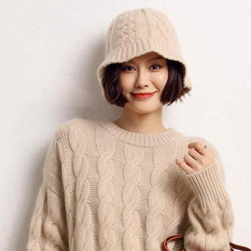 秋冬 レディース 羊毛 ニット フィッシャーマンハット バケットハット 韓国 小顔 暖か 柔らか 伸縮性 普段使い コーディネートしやすい キャップ