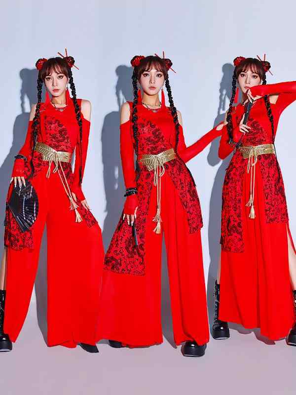 ダンス衣装 女性用 中国風 ステージ コスチューム KPop スタイル グループパフォーマンス 華やか 動きやすい 生地 ファッションx2