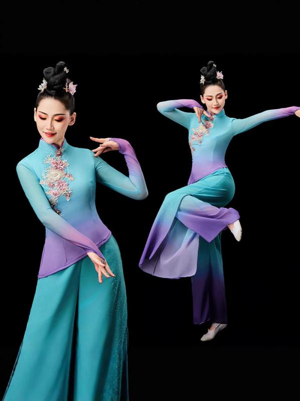 舞踊衣装 女性用 膠州秧歌 レトロ舞踊 パフォーマンス 扇子舞 広場舞 セット 魅惑的 伝統 スタイル