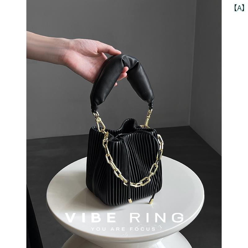 VibeRing プリーツ クロス ボディバッグ 2024 ミニ バスケット ハンドヘルド チェーン バッグ ショルダー バケット