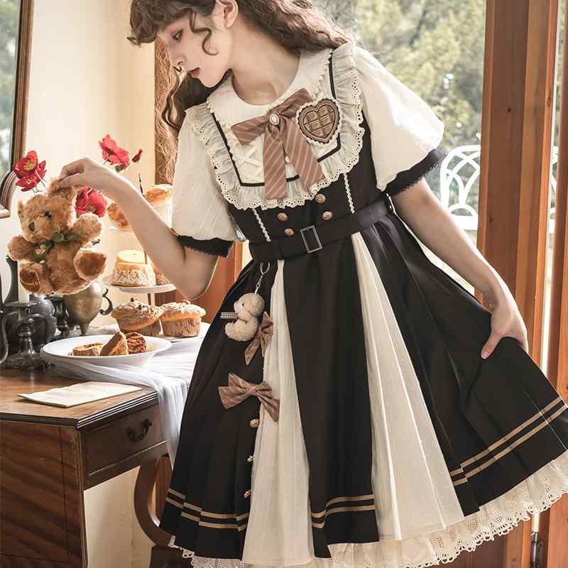 かわいい 姫様 変装 仮装 ロリータ服 ふんわり ワンピース ロリータ　ドレス　コスプレ スポット 未知の 星 チョコレート 工房 OP エレガント ロリー デイリー 半袖 ワンピース 春夏