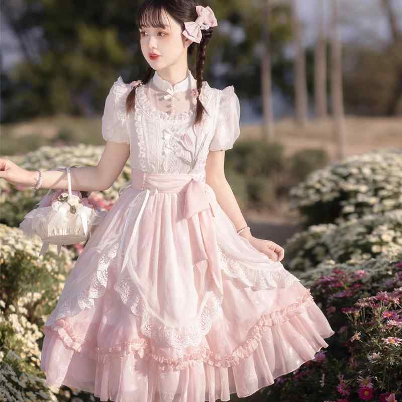 かわいい 姫様 変装 仮装 ロリータ服 ふんわり ワンピース ロリータ　ドレス　コスプレ ロリータロリータ 花と 詩 OP エレガント 優しい 女の子 半袖 デイリー ドレス