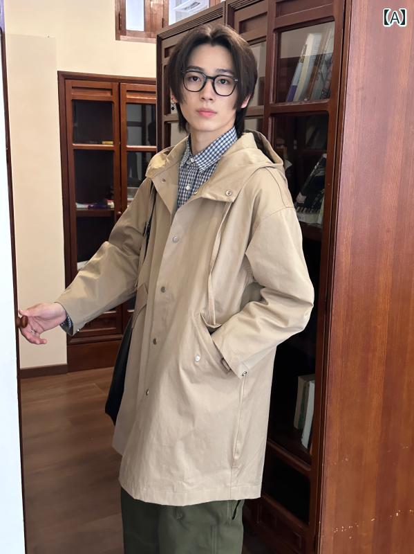 ジャケットコート メンズ レディース 中長 ボタン付き 万能 シンプル おしゃれ カジュアル ファッション お出かけ アウター 使いやすい 便利 カーキ