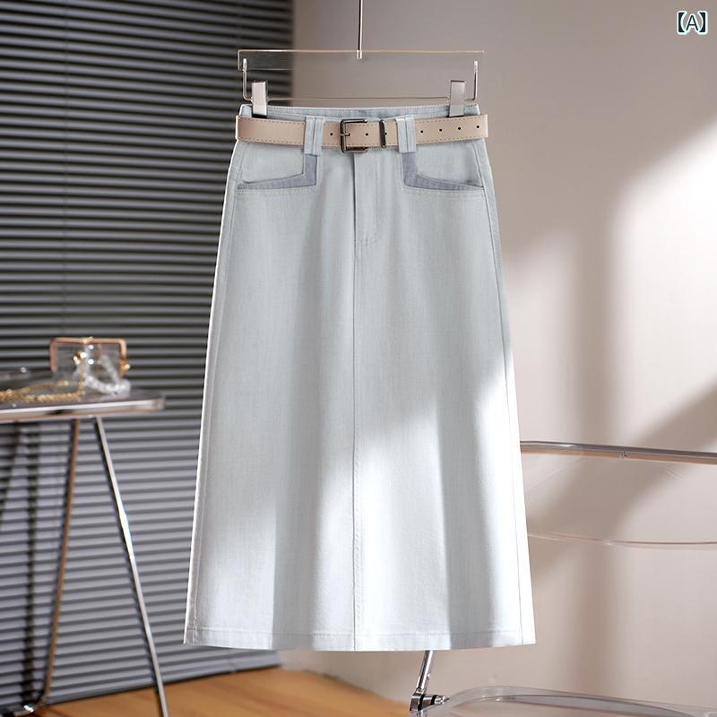 夏 デニムスカート ハイウエスト 着痩せ 美脚 体型カバー ナチュラルカジュアル 着回し抜群 レディース