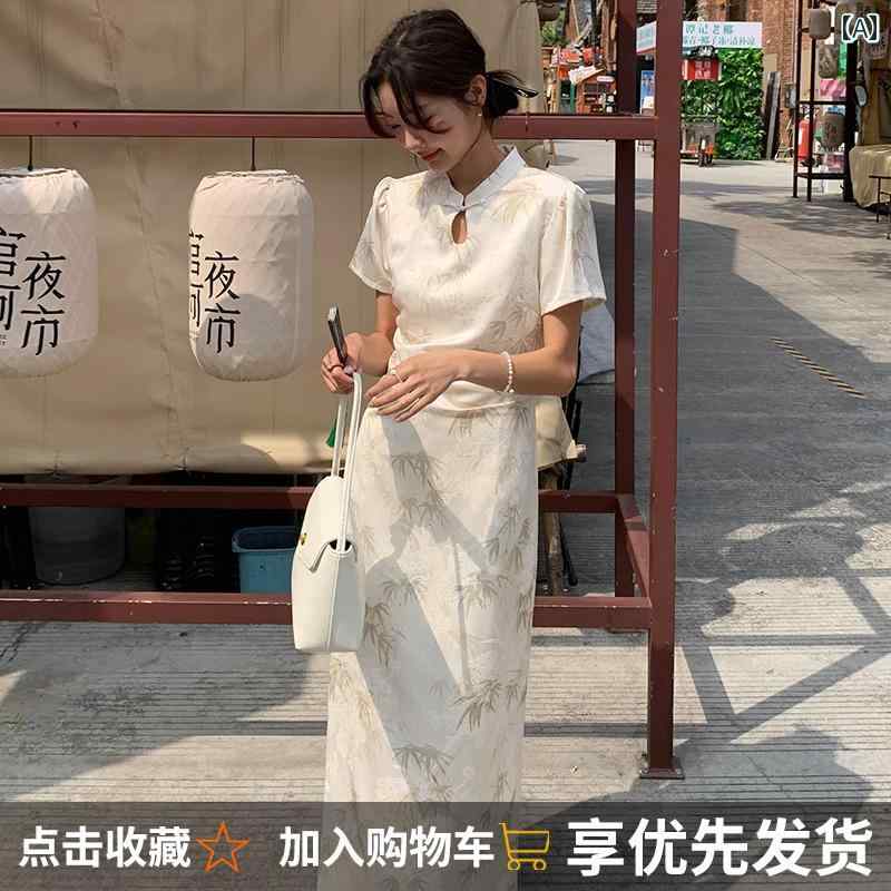 ワンピース ドレス シンプル 背の 高さ チャイナ風 拡張の チャイナ ドレスは 美しい ロング スカートを しました。 夏の 長い 足首 丈の チャイナ風 ドレスです。|バランスケア 店