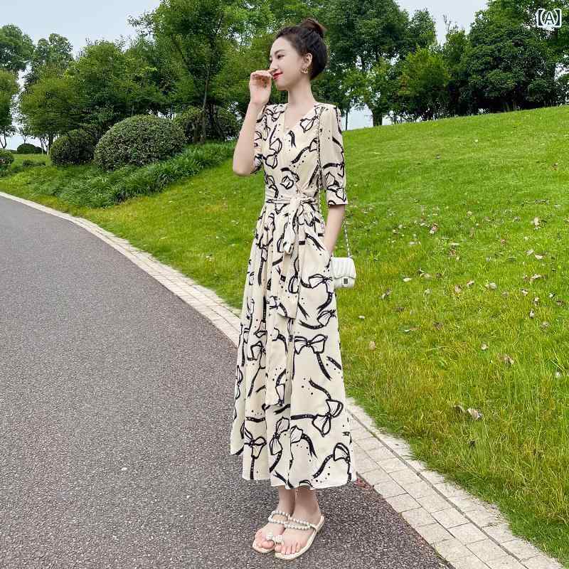 ワンピース 半袖 ロングワンピース 女性用 花柄 ワンピース 夏 2025 新 韓国 高級 ラップ 優しい フランス 風 ロング フェアリー