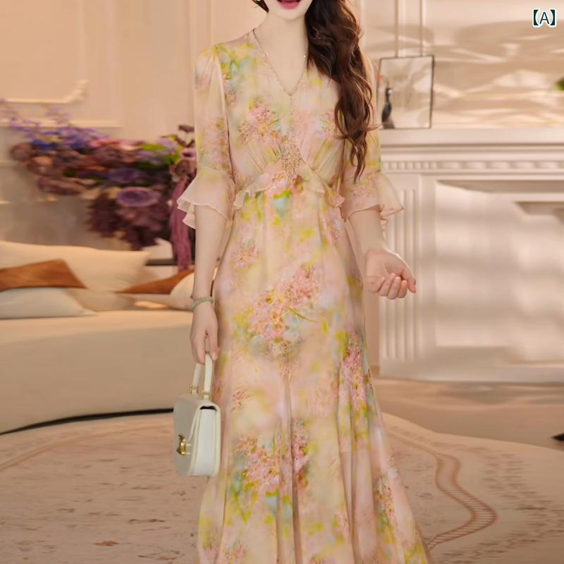 衣装 花柄 レディース ロング 夏服 太陽フレア衣装 成年者愛くるしげ ゆったり 今めかしい 韓国