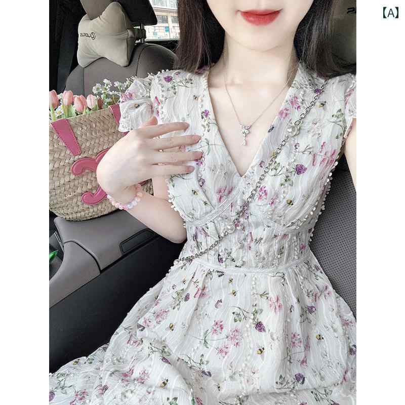 衣装 花柄 レディース ロング 夏服 太陽面爆発衣装 成年者可愛らしい ゆったり 今めかしい 韓国
