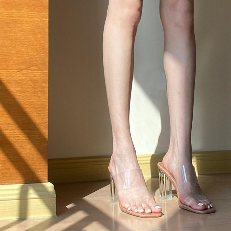 レディース ヒール おしゃれ ロング 脚 シリーズ 3つの ヒールの 高さ 透明で 魅惑的 ハイヒール サンダル 女性用 夏用 厚手 ヒール ガラス クリスタル シューズ