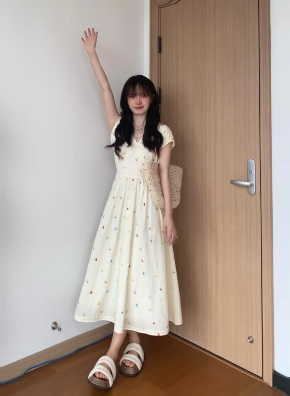 ロングスカート　ドレス　レディース Msの 春夏 海辺の 休暇 フランスの デートの ロング スカート ウエスト スリム 半袖 ドレス