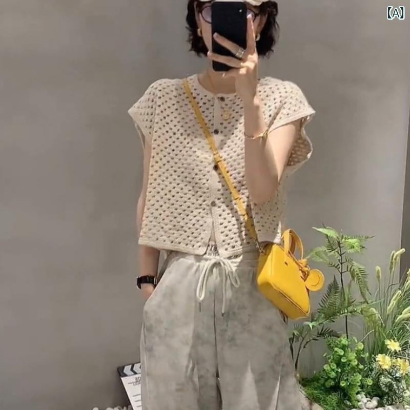 夏の 服装は 2025年の 韓国 ファッションの 年齢を 減らす ニット トップスと カジュアル ワイド レッグ パンツの ツーピース スーツ 完全な セットです