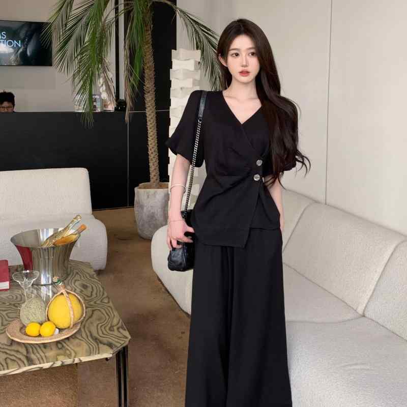 韓国ファッション セットアップ レディース 春夏 体型カバー おしゃれ 大人かわいい ゆったり 2点セット トップス ボトムス