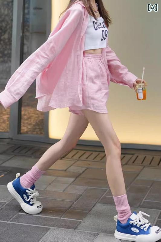 韓国流行り物 セットアップ レディース 春夏 体型覆いかぶせる 今めかしい 成年者可愛らしい ゆったり 2点仕掛ける トップス ボトムス
