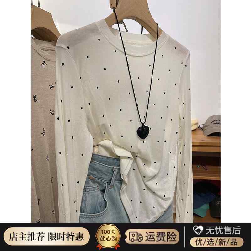 レディース 長袖 Tシャツ ゆったり 薄手 ポルカドット柄 UVカット 微透け 春夏 大きめサイズ 体型カバー トップス 普段使い 吸湿速乾