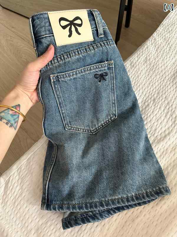 レディース スカート かわいい アメリカン レトロ リボン 刺繍 デニムスカート 女性用 夏用 ホット ガール ヒップ ラップ ミニ スカート aライン スリミング
