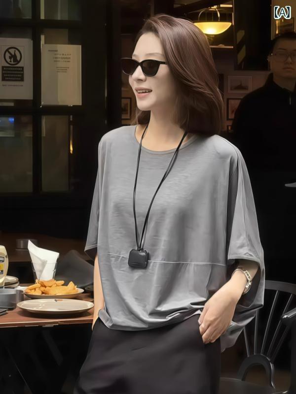 接触冷感 トップス レディース 半袖 夏用 ひんやり 涼しい 大きいサイズ 体型カバー ゆったり Tシャツ風 カットソー 大人かわいい 30代 40代