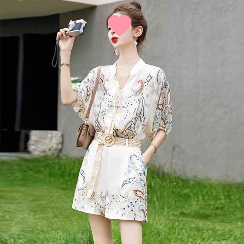 レディース 夏 プリント柄 短袖 トップス ショートパンツ セット 高級感 カジュアル 接触冷感 軽量 小柄対応 吸湿速乾 普段使い オリエンタルデザイン ビッグシルエット コットン混 ブラック ピンク系