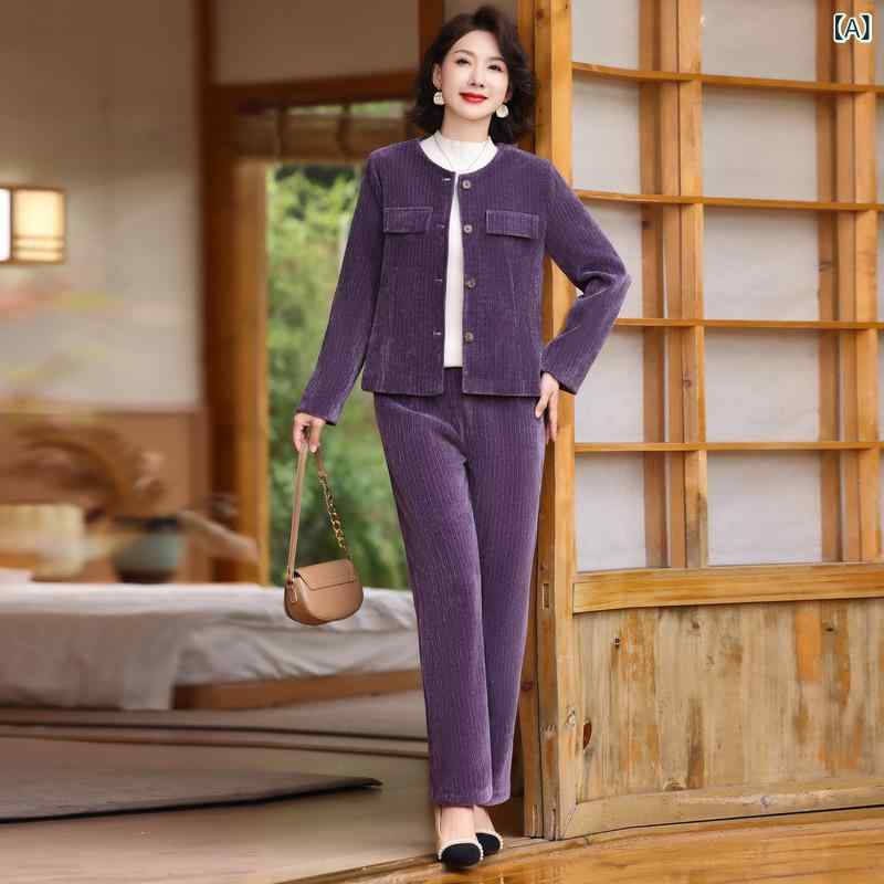 レディース セットアップ ジャケット 新 商品のの 春秋 上着の レディースお母さんの 秋服装の カジュアル コーデュロイの スーツ 洋風の 短い ジャケット コート