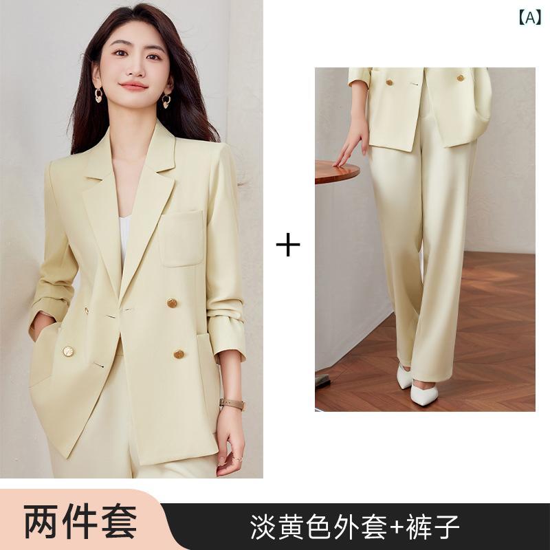レディース セットアップ ジャケット ダブル ボタンの スーツ スーツ レディース 職業の 正装の 服装の 高級 感の 2025 春秋型の 高級 感の カジュアル スーツ