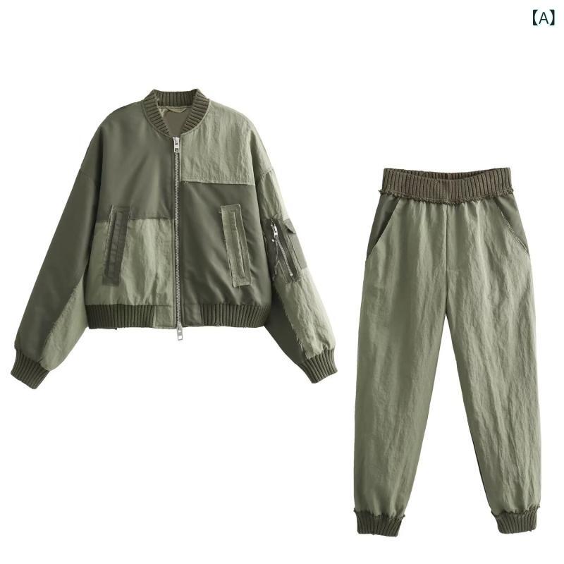 レディース セットアップ ジャケット Zatrax 2024の 欧米の 秋冬型の 婦人服の ゆったりしている 布の 野球の 服の パイロットの ジャケット 綿の 服の コート