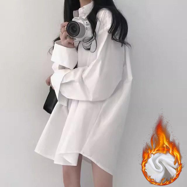 レディース シャツ 白 ゆったり 厚手 中長丈 ラフスタイル アウター 暖か デザイン 普段使い ルーズフィット トップス 秋冬