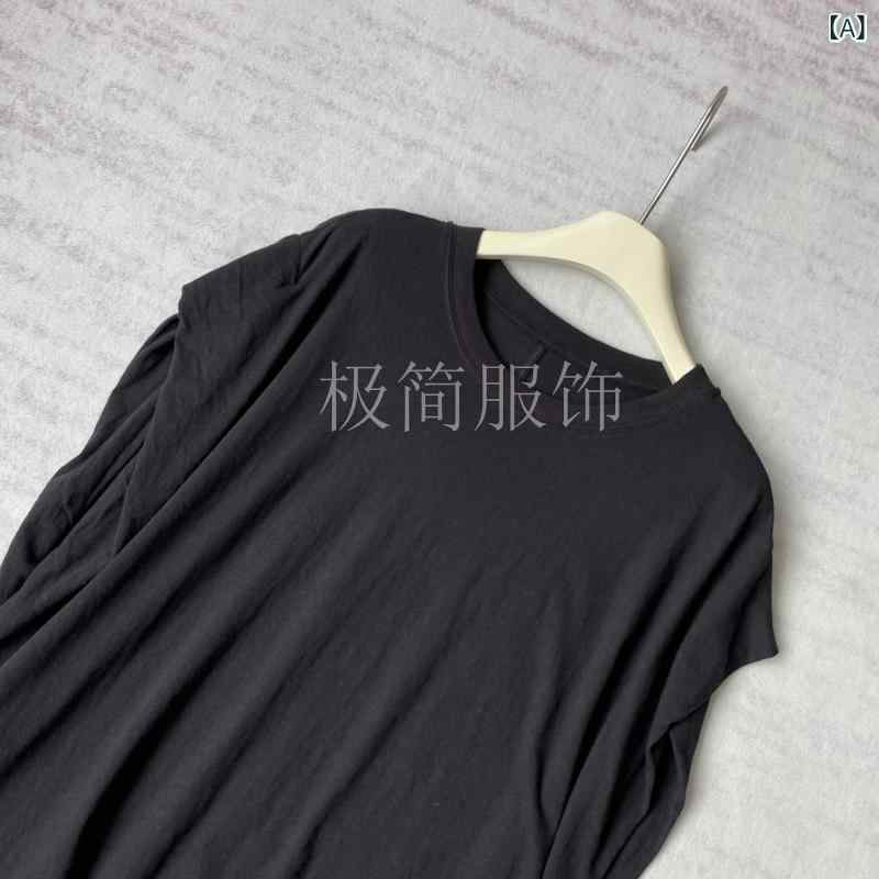 レディース 黒 美脚 シルエット 100 綿 立体 繭形 カッティング ! 丸 襟は 柔らかくて 快適で ゆったりしています。｜バランスケア　店