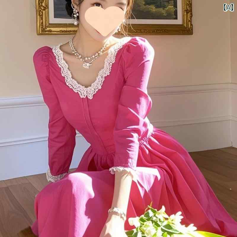 シフォン スカートきれいめ バラの 赤い レースの 縁の ワンピースの 春の 小さい 子供の 韓 系は 優しくて 甘くて 美しいです。
