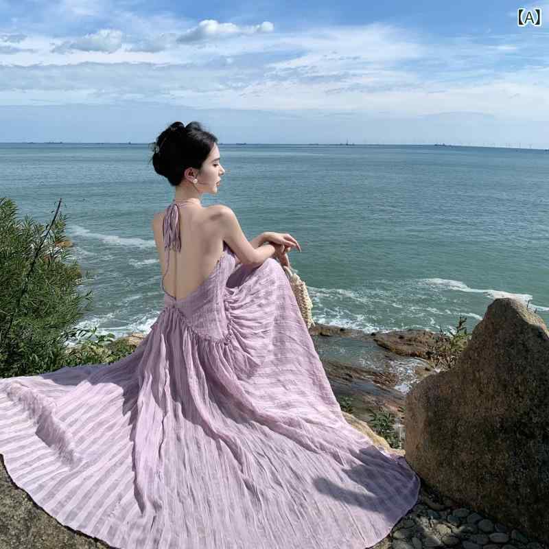 シフォン スカートきれいめ 2024 の リゾート 風 ピンク 紫色の 背中に 首の ワンピースを 掛けて 春夏 旅行 して 写真を 撮る のが きれいな ロング スカート｜バランスケア　店