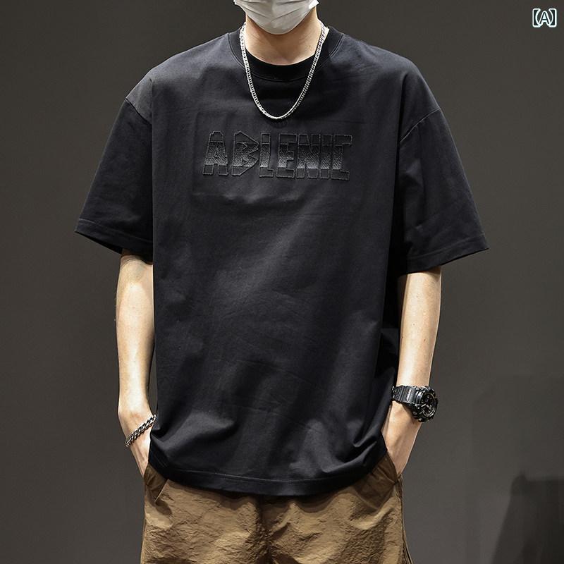 Tシャツ 着回し メンズ 半袖 夏 ゆったり 大きいサイズ 薄手 涼しい アメリカン 高級感 ストリート シンプル おしゃれ カジュアル ファッション お出かけ インナー アウター 使いやすい 便利 パープル