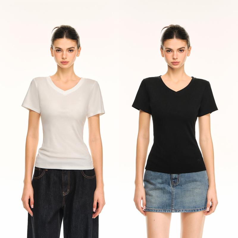 Tシャツ ストレッチ 夏 サマー 涼しい 爽やか カジュアル ファッション オシャレ CLIMAX VISION 肌に優しい 伸縮性 ベーシック Vネック ワイドショルダー ホワイト ブラック